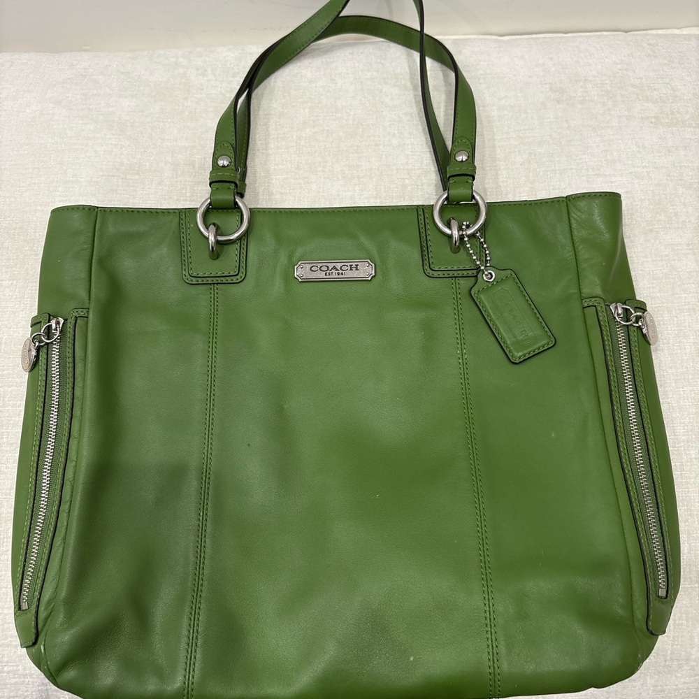 COACH Green Leather Tote Bag